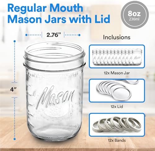 Regular Mouth Mason Jars 8 oz 12 Pack