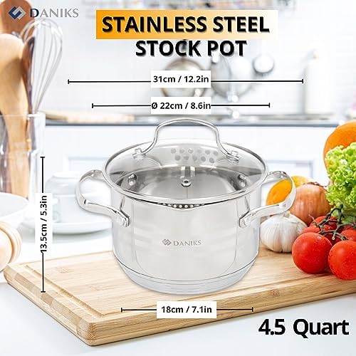Daniks Tokio Stainless Steel Stock Pot with Glass Lid