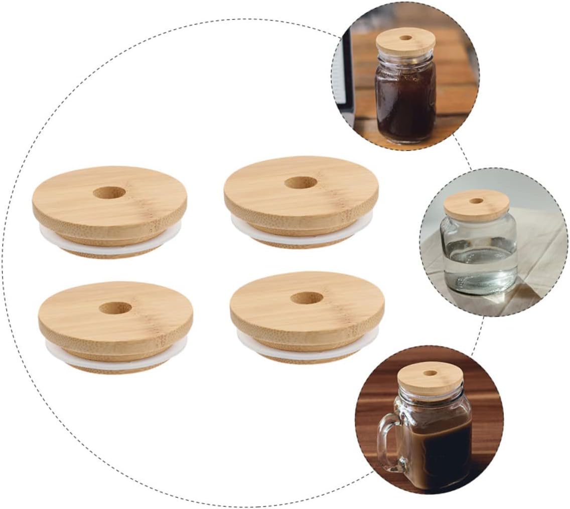 Cabilock 4PCS Mason Jar Lids with Wooden Covers 70mm