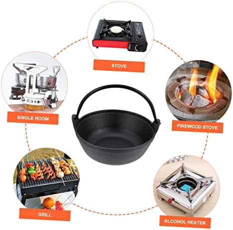 1pc Thick Cast Iron Saucepan with Strainer Deck and Lid Black