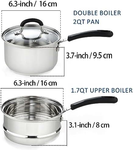 Professional 2-Quart Double Boiler Saucepan for All Stove Tops