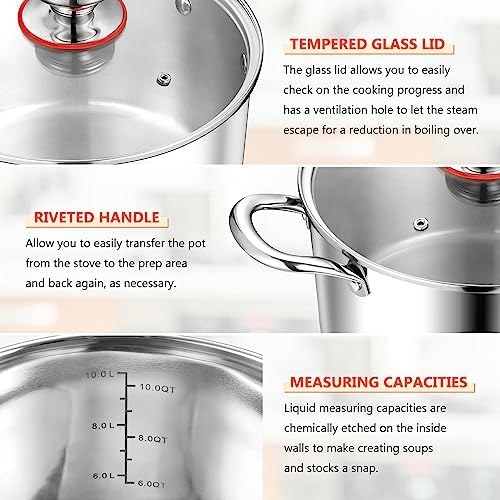 E-far 12-Quart Stock Pot with Lid 1810 Stainless Steel