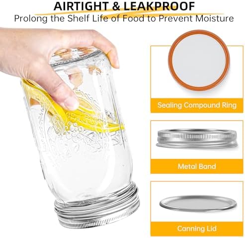 Wide Mouth Mason Jars 32 oz 4 Pack Fermenting Pickling Freezing Preserving Jar