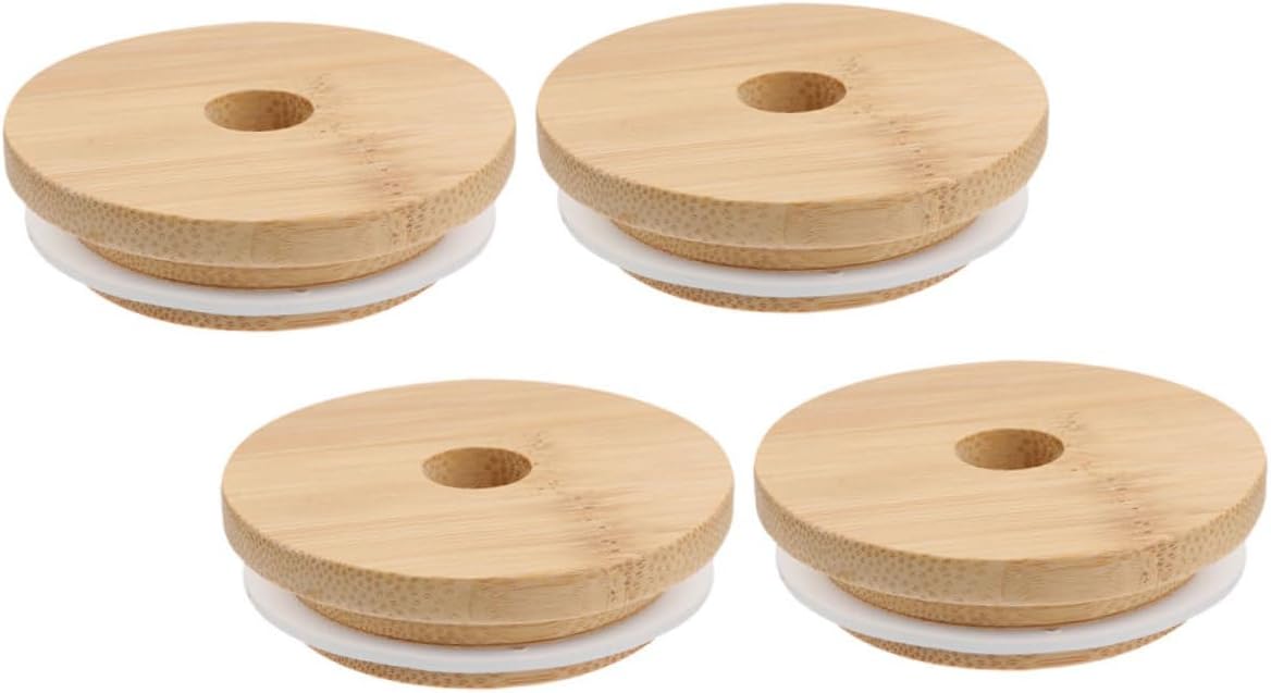 Cabilock 4pcs Mason Jar Lids with Straw Hole Sealed Covers