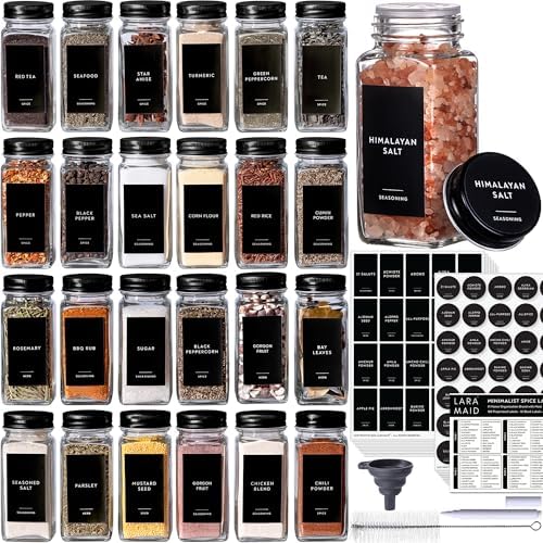 Laramaid 4oz Glass Jars with Black Vinyl Labels and Airtight Metal Caps