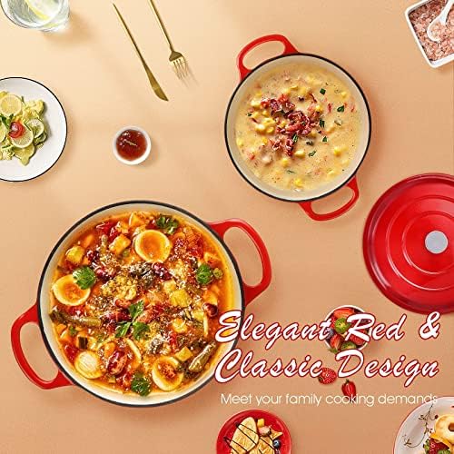Enameled Cast Iron Dutch Oven Set - Easy Cooking Health and Versatility