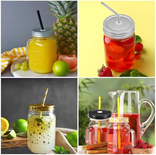 uxcell 13pcs Stainless Steel Mason Jar Lids with Straw Hole