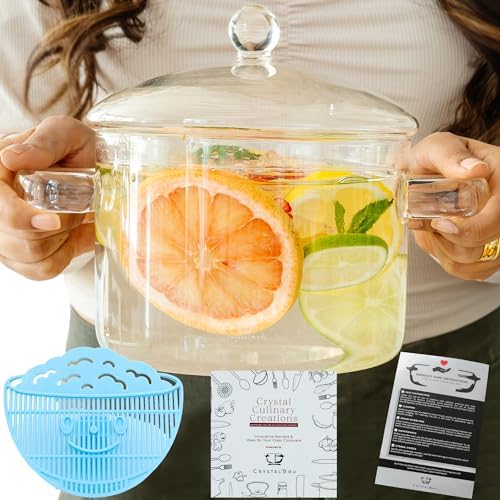 Crystalbru 2L Clear Glass Simmer Pot with Lid Strainer