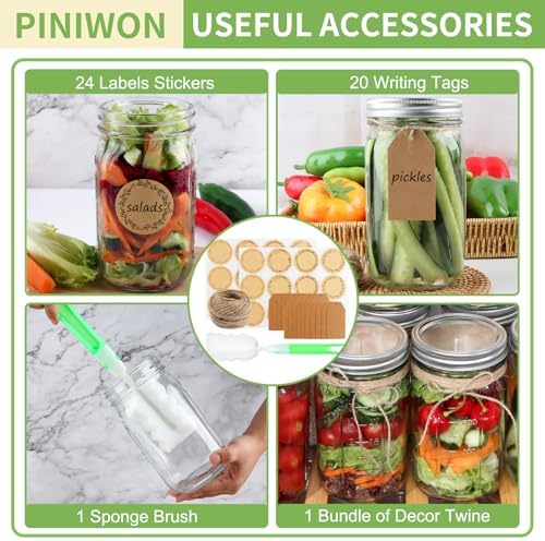PINIWON Wide Mouth Mason Jars 32 oz 12 Pack