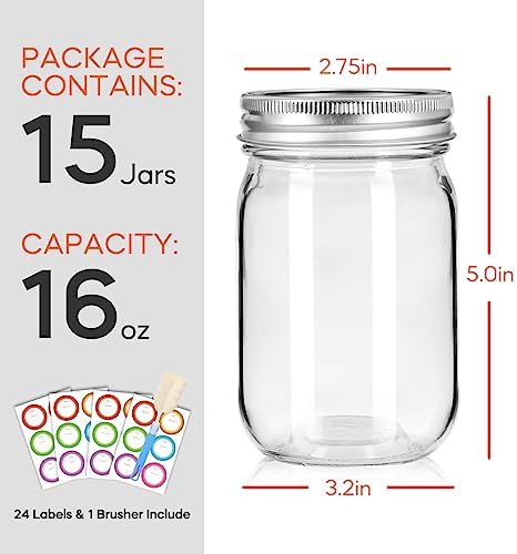 High-Quality 15-Pack Mason Jars for Canning Storage and Fermenting