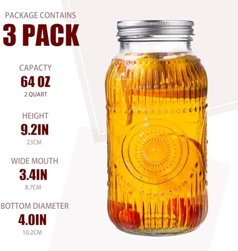 Amzcku 64oz Mason Jars Wide Mouth 2 Quart Preserve