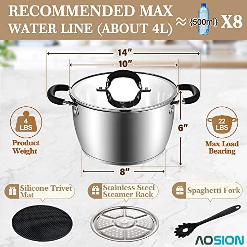 Multi-Purpose 6 Quart Stainless Steel Stockpot with Lid