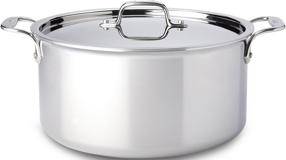 Premium All-Clad D3 Stockpot for Induction Oven 8 Quart 600F Silver