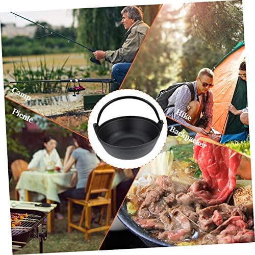 1pc Thick Cast Iron Saucepan with Strainer Deck and Lid Black