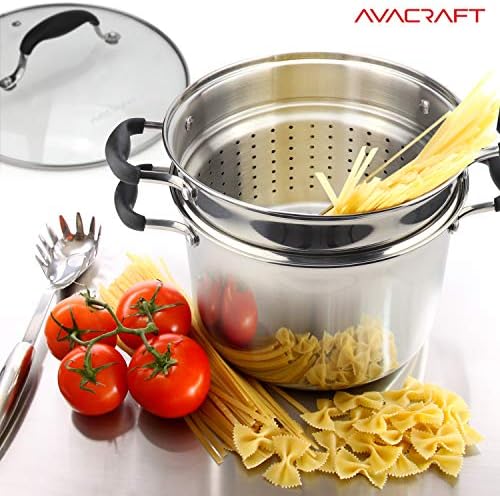 Avacraft 4-Piece Stainless Steel Pasta Set 7 Quart Glass Lid Steamer Basket