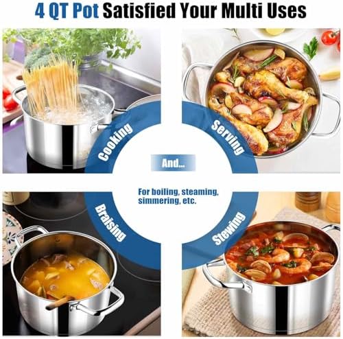 Stainless Steel Stock Pot with Lid 4qt