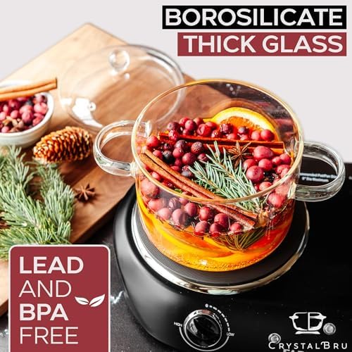 Crystalbru 2L Clear Glass Simmer Pot with Lid Strainer