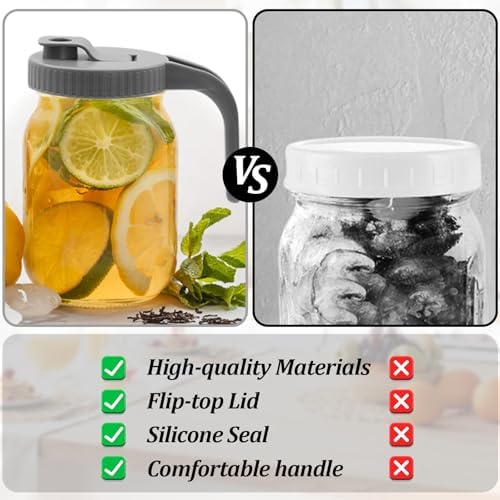 2PCS Mason Jar Pour Spout Lid with Handle Airtight Leak-Proof