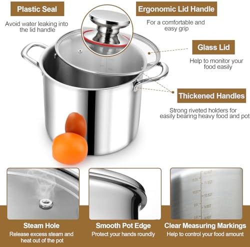 Sturdy 12 qt Stockpot with Glass Lid Non-toxic Dishwasher Safe