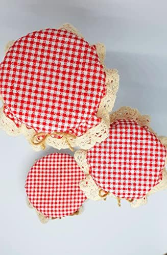 10-Piece Red Gingham Jar Cover Cloth Set