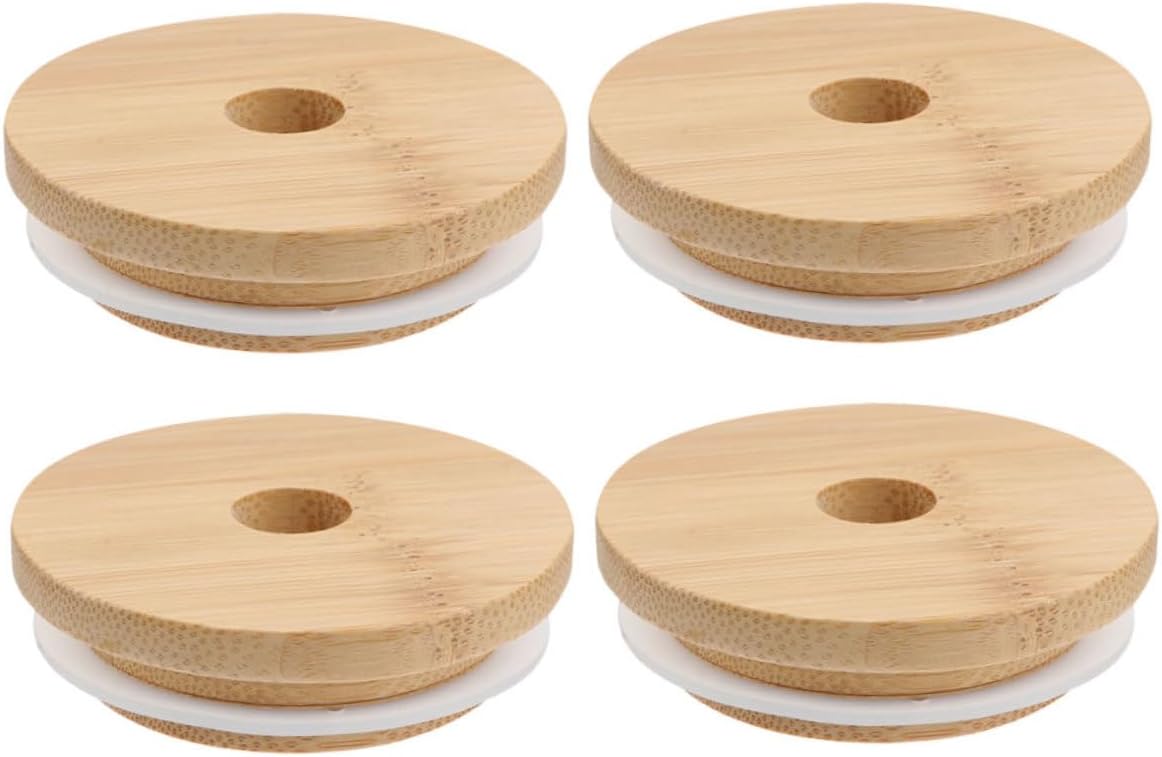 4-Piece Reusable Mason Jar Lids with Straw Holes