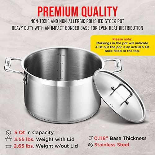 Bakken-Swiss 5 Quart Stockpot with Lid and Riveted Handles