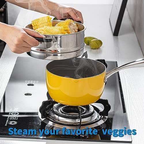 Ceramic Nonstick Tri-Ply Stainless Steel Saucepan