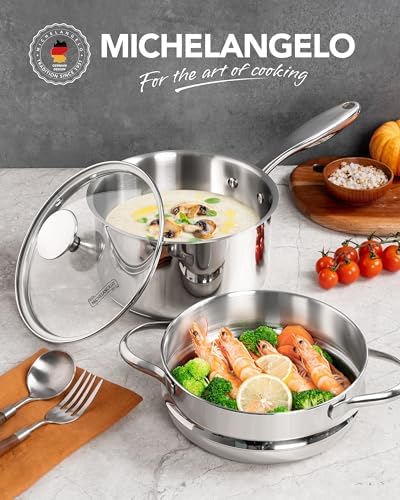 MICHELANGELO 15 Quart Stainless Steel Saucepan with Lid Unique Design