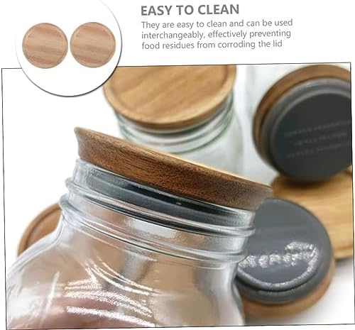 BIUDECO 2pcs Mason Jar Wooden Lids with Silicone Seals