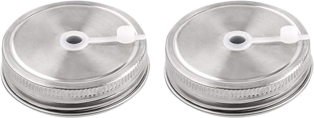 2-Pack Stainless Steel Wide Mouth Mason Jars Lids with Straw Hole