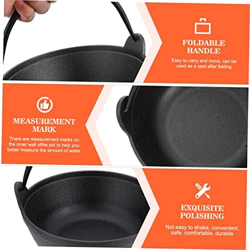 1pc Thick Cast Iron Saucepan with Strainer Deck and Lid Black