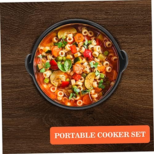 1pc Thick Cast Iron Saucepan with Strainer Deck and Lid Black