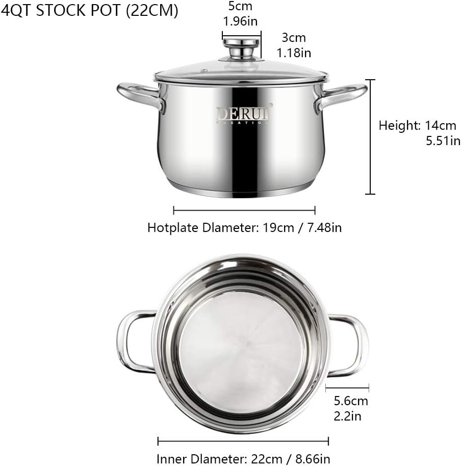DERUI 22CM 4 Quart Stock Pot with Glass Lids