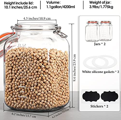 Qianfenie UPGRADE 2-Pack Square Super Wide Mouth Airtight Glass Storage Jars