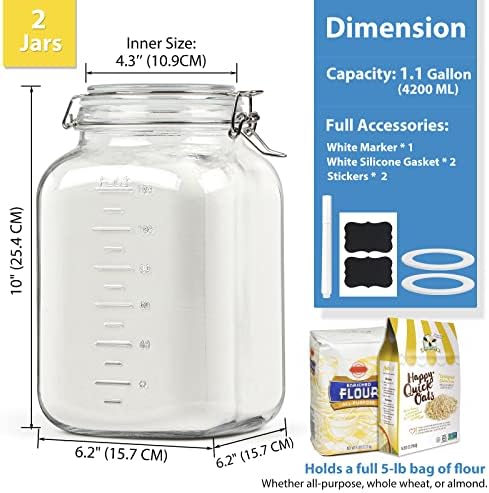 2-Piece 1 Gallon Glass Canning Jars with Airtight Lids