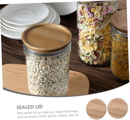 VINTORKY 2pcs Leakproof Wooden Mason Jar Lids with Silicone Seal