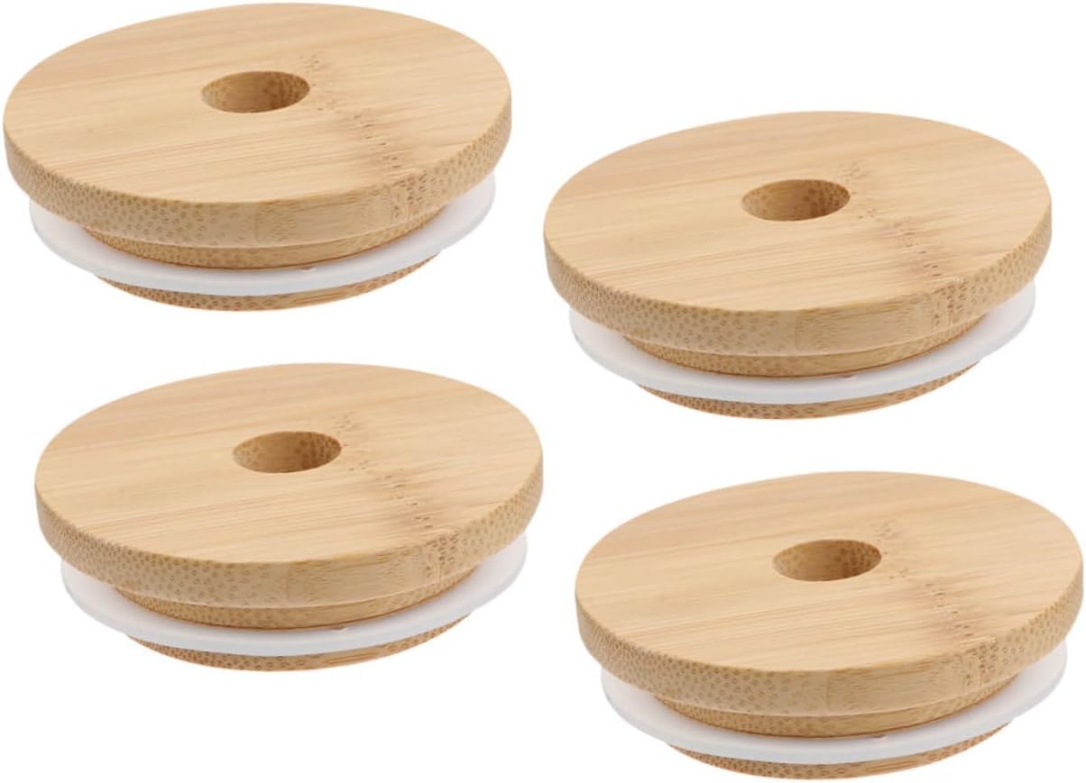 SHOWERORO 4PCS Reusable Mason Jar Lids with Straw Hole
