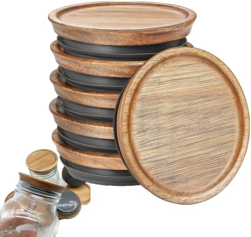 6-PieceGenericWide Mouth Wooden Mason Jar Lids Airtight Reusable Storage Solution