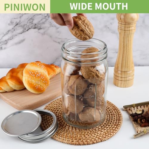 PINIWON Wide Mouth Mason Jars 32 oz 12 Pack
