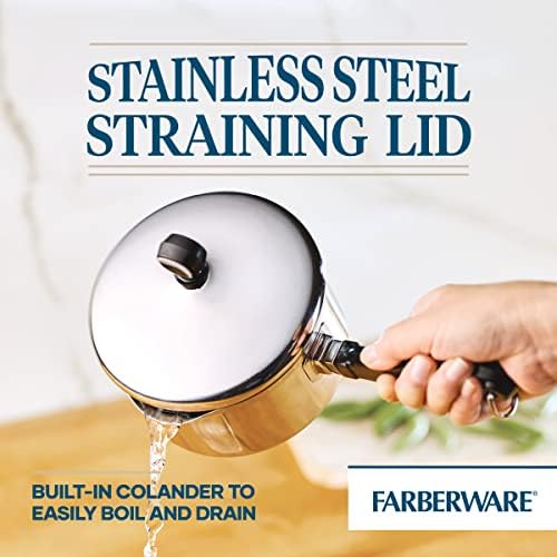 Farberware Classic Stainless Steel 1-Quart Straining Saucepan Over Silver