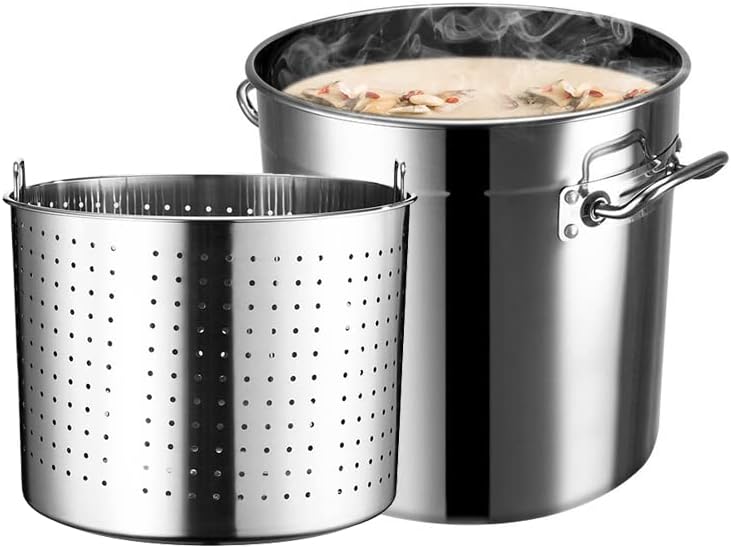 Stainless Steel Stock Pot with Strainer and Lid - 27QT