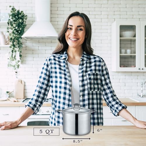 Concord 5 QT Stainless Steel Stock Pot with Glass Lid