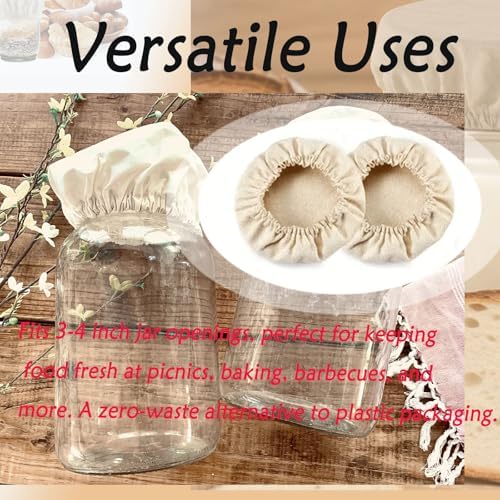 Aetomtins 4-Piece Reusable Cotton Jar Covers for Sourdough Starters