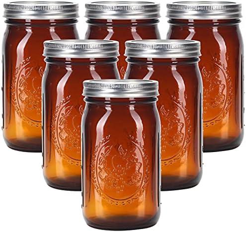Elegant Amber Glass Mason Jars 32 oz