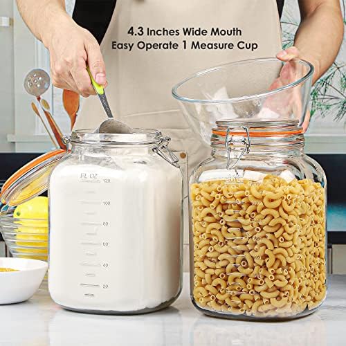Qianfenie UPGRADE 2-Pack Square Super Wide Mouth Airtight Glass Storage Jars