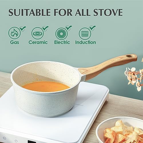 SENSARTE Kenshar-Premium Ceramis Nonstick Saucepan with Lid 20 Quarts PFOAPFAS Free