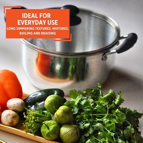 IMUSA USA 6-Quart Aluminum Pot with Glass Lid and Bakelite Handle
