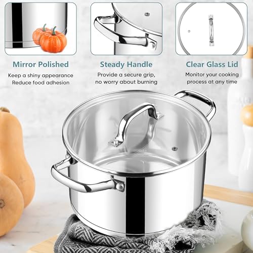 Sleek 4 qt Stock Pot with Lid - Premium Kitchen Tool forRecipes
