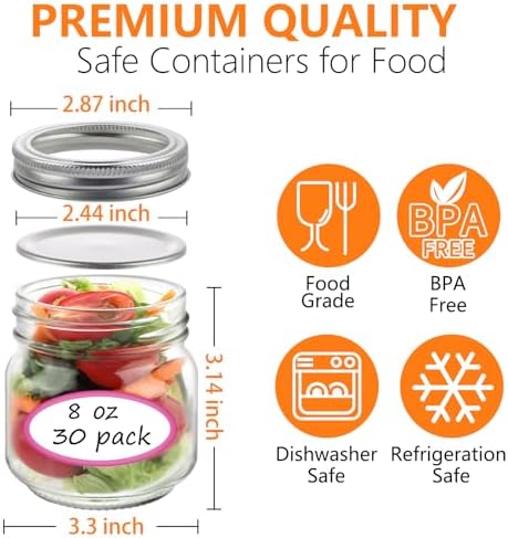 UrSpeedtekLive 30 Pack 8 oz Mason Jars with Lids and Bands 1