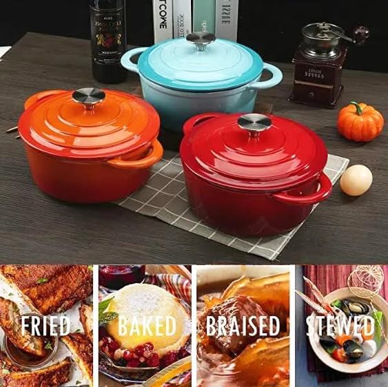 5 Qt Nonstick Cast Iron Stockpot E-coated Durable Heat Retentive